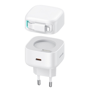 Incarcator de perete Usama Seria XMF (US-CC209) - incarcare rapida GaN, USB-C PD35W cu cablu retractabil Lightning, 80cm - Alb - Img 1