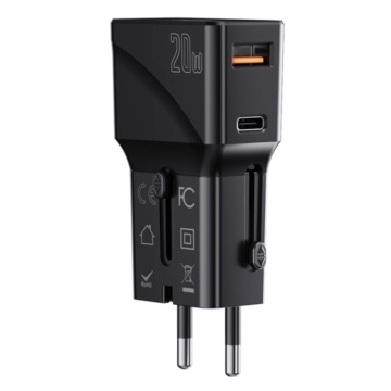 Incarcator iPhone 20W cu adaptor EU, UK, US, AUS Yesido MC17, Negru - Img 1