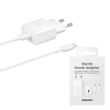 Incarcator Samsung tip C + cablu Type-C 15W EP-T1510XBEGEU, Alb - Img 1