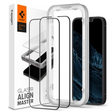[Pachet 2x] Folie iPhone 13 Pro Spigen Glas.tR EZ Fit, AGL03385 - Black - Img 1