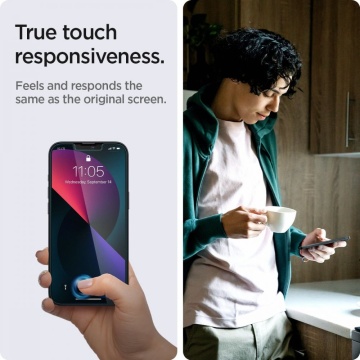 [Pachet 2x] Folie privacy iPhone 13 Pro Max Spigen Glas.tR EZ Fit, Clear - Img 5