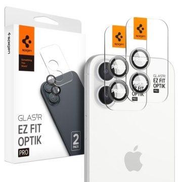 [Pachet 2x] Folie sticla camera iPhone 16 Spigen Glas.tR Optik EZ Fit Pro - Transparent - Img 1