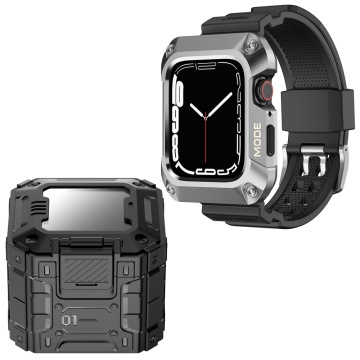 [Pachet] Husa + curea Apple Watch 7 / 8 / 9 (45mm) Lito Metal RuggedArmor, LS002 - Argintiu - Img 2