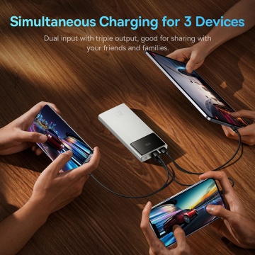 Acumulator Extern 2x USB, Type-C, Micro-USB, 22.5W, 10000mAh + Cablu Type-C, 3A, 30cm - Baseus Star-Lord (PPXJ100002) - Alb - Img 6