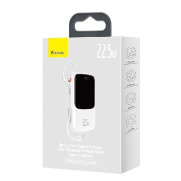Acumulator Extern Lightning, 2x Type-C, USB, 22.5W, 10000mAh + Cablu Type-C, 3A - Baseus Qpow Pro (PPQD020102) - White - Img 3