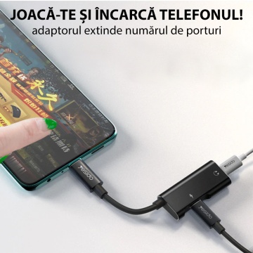 Adaptor audio DAC iPhone, Lightning la 2x Lightning Yesido YAU12 - Negru - Img 6