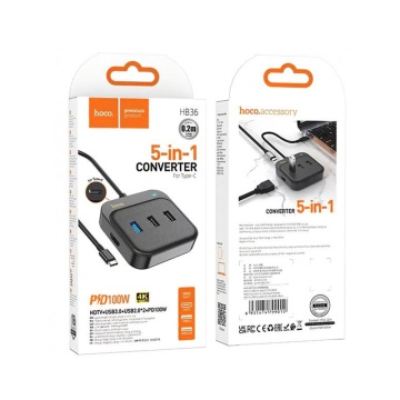 Adaptor multiport Type-C la HDTV, PD100W, USB3.0 Hoco HB36 - Negru - Img 7