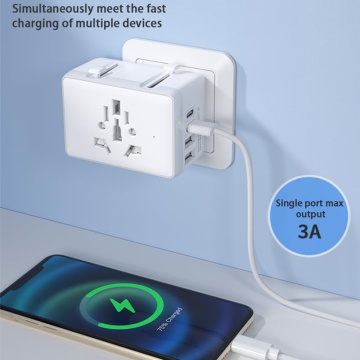Adaptor priza EU la US, UK, AUS, 2xUSB-C, 2xUSB, Techsuit, HHt204A - Negru - Img 5