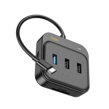 Adaptor Type-C la HDMI, SD, TF, USB Hoco HB38, PD100W - Negru - Img 3