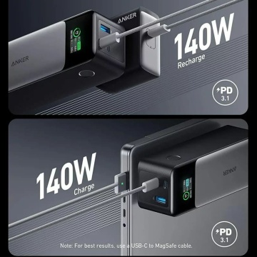Baterie Externa Anker -(737) - 24000mAh, 140W, GaN Prime, Afișaj digital inteligent, 2x USB-C, USB-A, PowerDelivery 3.1 - Negru/Gri - Img 4