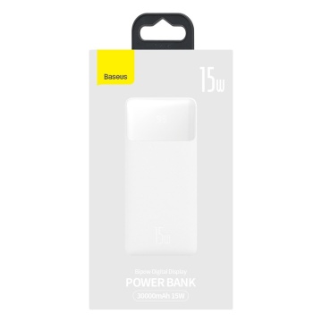 Baterie Externa Bipow Baseus (PPBD050202) - Display digital 2xUSB, USB-C, Micro-USB 30000mAh 15W + Cablu Micro-USB 0,25m - Alb - Img 7