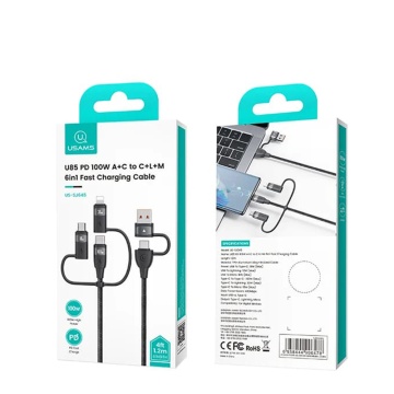 Cablu 6in1 Apple, Micro-USB, tip C PD100W Usams U85, mov, US-SJ645 - Img 6