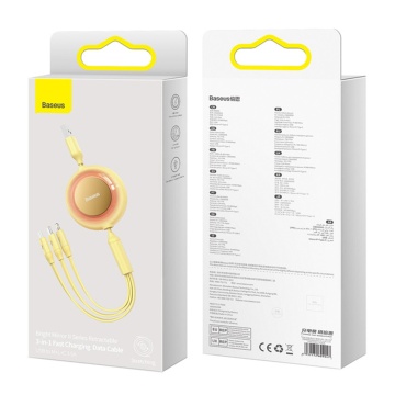 Cablu date retractabil Type-C, iPhone, Micro-USB Baseus, CAMJ010011 - Galben - Img 7
