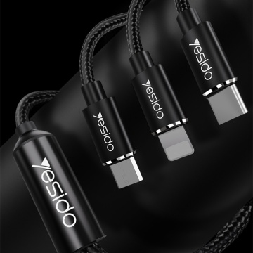 Cablu de date Lightning, Type-C, Micro-USB Yesido CA60, 3A, 1.2m, negru - Img 5