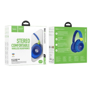 Casti Hoco fără fir Adventure (W43) - Bluetooth V5.2, mufă de 3,5 mm, card TF - Albastru - Img 3