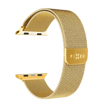 Curea pentru Apple Watch 1/2/3/4/5/6/7/8/9/10/SE/SE 2/Ultra/Ultra 2 (42/44/45/46/49mm) - Fixed Mesh Strap - Gold - Img 5
