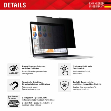 Folie premium Laptop Universala 13.3", 16:10 Displex Laptop Privacy Safe - Negru - Img 7