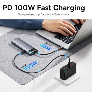 Hub Type-C la HDMI 4K, VGA, 4xUSB, USB-C, RJ45, SD, TF, Jack Baseus - Gri - Img 4