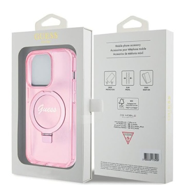 Husa Guess iPhone 15 Pro Max Ring Stand Script Glitter MagSafe GUHMP15XHRSGSP - Roz - Img 6