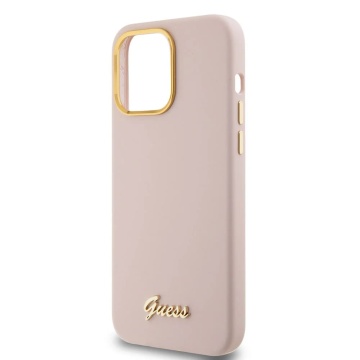 Husa Guess iPhone 15 Pro Max Silicone Script Metal Logo & Frame GUHCP15XSMBSLP - Roz - Img 4