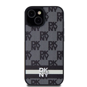Husa iPhone 15 - DKNY Leather Checkered Mono Pattern & Printed Stripes (DKHCP14SPCPTSSK) - Black - Img 3