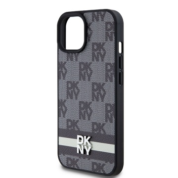 Husa iPhone 15 Plus - DKNY Leather Checkered Mono Pattern & Printed Stripes (DKHCP15MPCPTSSK) - Black - Img 6