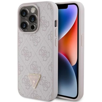Husa iPhone 15 Pro Guess Leather 4G Triangle Strass GUHCP15LP4TDPP- Roz - Img 1