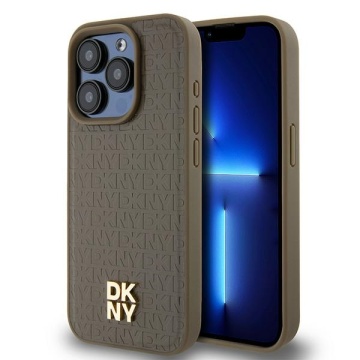Husa iPhone 15 Pro Max - DKNY Leather Pattern Metal Logo MagSafe (DKHMP15XPSHRPSW) - Brown - Img 1
