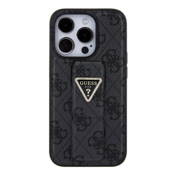Husa iPhone 15 Pro originala Guess Grip Stand 4G Triangle Strass GUHCP15LPGS4TDK - Negru - Img 6
