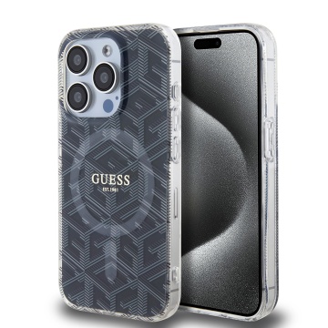 Husa iPhone 15 Pro originala Guess IML GCube MagSafe GUHMP15LHGCUSTGK- Negru - Img 1