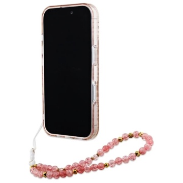 Husa iPhone 16 Plus Guess IML Flowers Allover Electro With Pearl Strap MagSafe - Roz - Img 4