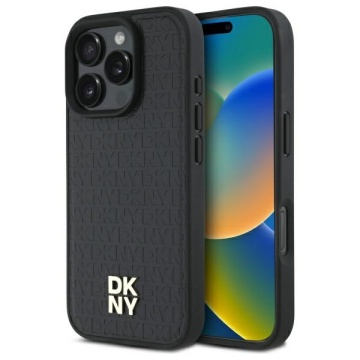 Husa iPhone 16 Pro - DKNY Leather Hardcase Repeat Pattern Stack Logo MagSafe (DKHMP16LPSHRPSK) - Black - Img 1