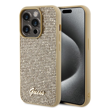 Husa originala Guess iPhone 15 Pro Disco Metal Scrip GUHCP15LPMSDGSD- Auriu - Img 1