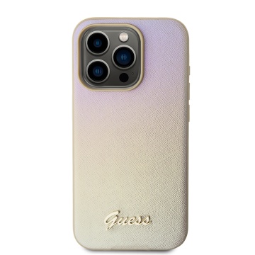 Husa originala Guess iPhone 15 Pro Max Saffiano Iridescent Script GUHCP15XPSAIRSD - Auriu - Img 7