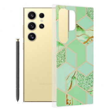 Husa Samsung Galaxy S24 Ultra Techsuit Marble, Green Hex - Img 1