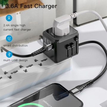 Incarcator priza EU, UK, US, AUS Yesido MC10, 3xUSB, tip C - Negru - Img 4
