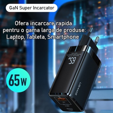Incarcator priza T33 + cablu date tip C U43 Usams, negru - Img 5