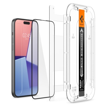 [Pachet 2x] Folie iPhone 15 Pro Spigen Glas.tR EZ Fit, Black - Img 4