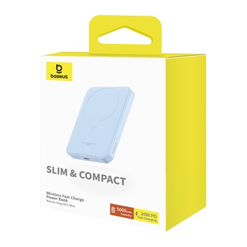 Acumulator Extern Type-C, Incarcare Wireless, 20W, 5000mAh + Cablu Type-C, 30cm - Baseus Mini (P10022107313-00) - Blue - Img 4