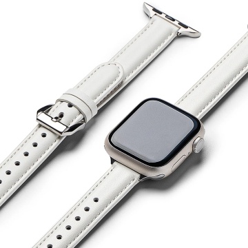 Curea Apple Watch 1/2/3/4/5/6/7/8/9/10/SE/SE 2/Ultra/Ultra 2 (42/44/45/46/49mm) Ringke Leather One Slim - Alb - Img 1