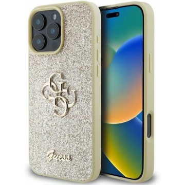 Husa Guess Glitter Fixed Big 4G iPhone 16 Pro cu sclipici - Auriu - Img 1