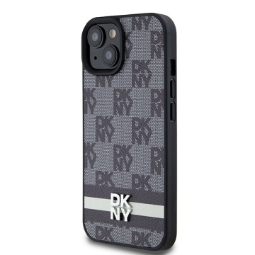 Husa iPhone 15 - DKNY Leather Checkered Mono Pattern & Printed Stripes (DKHCP14SPCPTSSK) - Black - Img 4