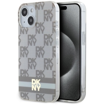 Husa iPhone 15 Plus - DKNY IML Checkered Mono Pattern & Printed Stripes MagSafe (DKHMP15MHCPTSE) - Beige - Img 1