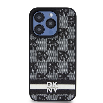 Husa iPhone 15 Pro Max - DKNY Leather Checkered Mono Pattern & Printed Stripes (DKHCP15XPCPTSSK) - Black - Img 3