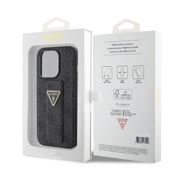 Husa iPhone 15 Pro originala Guess Grip Stand 4G Triangle Strass GUHCP15LPGS4TDK - Negru - Img 7