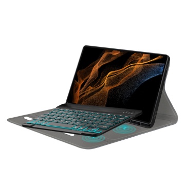 Husa Samsung Galaxy Tab S8 Ultra cu tastatura magnetica wireless RGB/pencil holder Techsuit CozyTab - Negru - Img 6