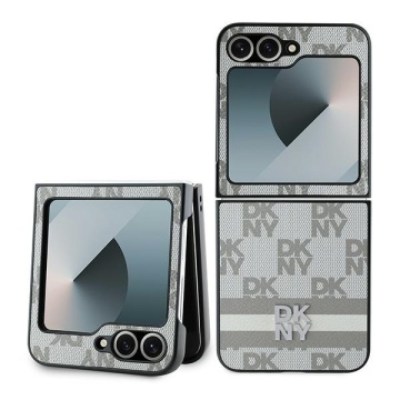 Husa Samsung Galaxy Z Flip6 - DKNY Leather Chequered Pattern Printed Stripes (DKHCZF6PCPTSSE) - Beige - Img 1