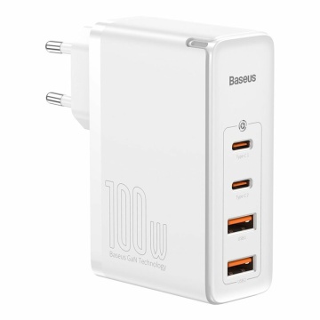 Incarcator 2xUSB QC3.0/2xType-C PD100W + cablu Baseus, CCGAN2P-L02, Alb - Img 1