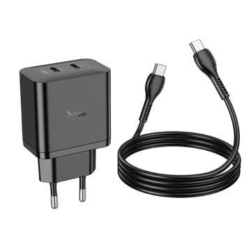Incarcator de perete Hoco, Streamer (N35) - Port dublu 2x PD45W tip C + cablu tip C la tip C - negru - Img 5