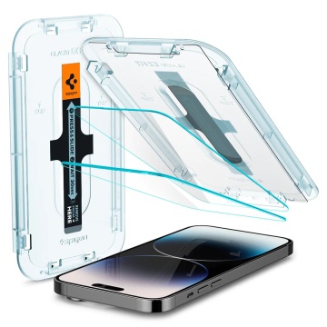 [Pachet 2x] Folie iPhone 14 Pro Max Spigen Glas.tR EZ Fit, Clear - Img 1